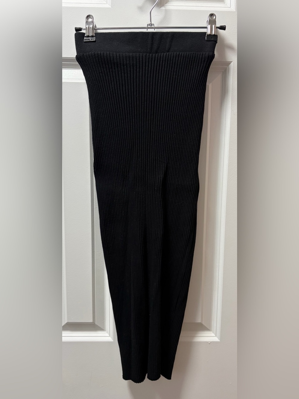 Zara Black Ribbed Knit Pencil Midi Skirt